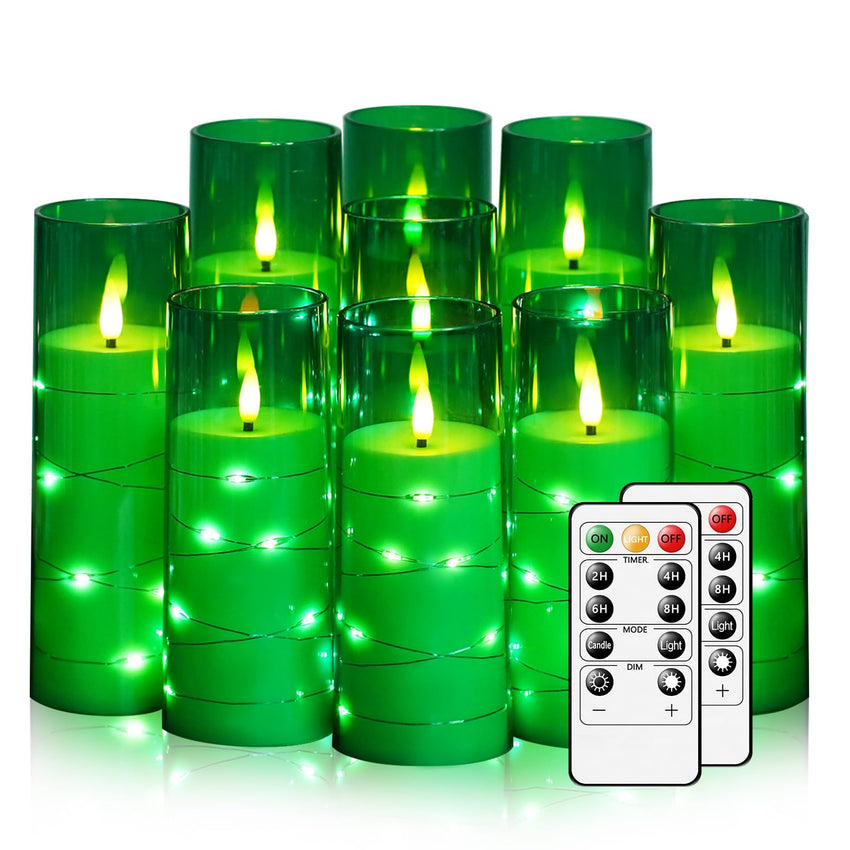 Flickering Flameless LED Candles, 9 Pcs with Embedded Star String, Acrylic LED Pillar Candles with Remote, Suitable for Home Decoration (Grey) - 7DAY'S