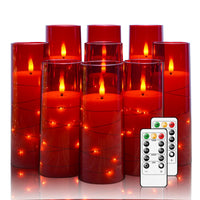 Flickering Flameless LED Candles, 9 Pcs with Embedded Star String, Acrylic LED Pillar Candles with Remote, Suitable for Home Decoration (Grey) - 7DAY'S