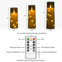 Flickering Flameless LED Candles, 9 Pcs with Embedded Star String, Acrylic LED Pillar Candles with Remote, Suitable for Home Decoration (Grey) - 7DAY'S