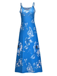 Floral Print Spaghetti Dress; Casual Crew Neck Ankle Cami Dress; Women's Clothing - 7DAY'S