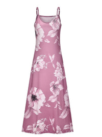 Floral Print Spaghetti Dress; Casual Crew Neck Ankle Cami Dress; Women's Clothing - 7DAY'S