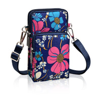 Flower Pattern Crossbody Cell Phone Purse For Women; 3 - Layers Zipper Nylon Shoulder Bag; Sport Armband Wallet For Smartphone - 7DAY'S
