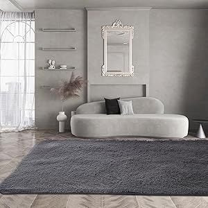 Fluffy Luxury Large Area Rug, Non - Skid Fleece Carpets For Bedroom,Living/Kids Room ,Home Décor, Soft Plush Furry, Floor Rug (5x7 Feet, Grey),Washable - 7DAY'S