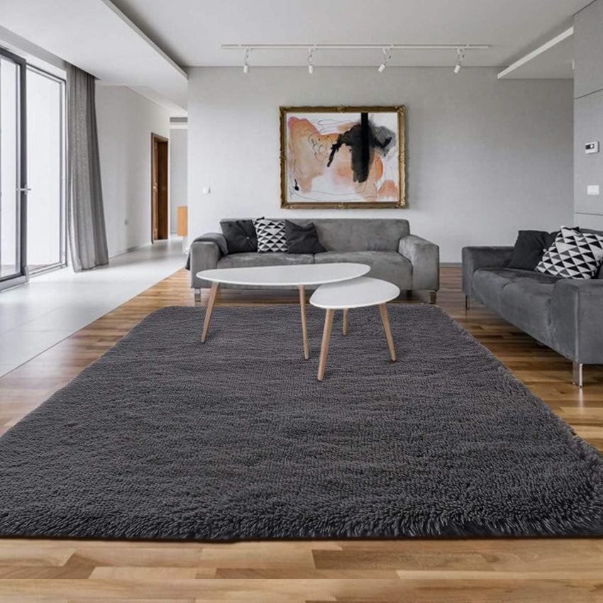 Fluffy Luxury Large Area Rug, Non - Skid Fleece Carpets For Bedroom,Living/Kids Room ,Home Décor, Soft Plush Furry, Floor Rug (5x7 Feet, Grey),Washable - 7DAY'S