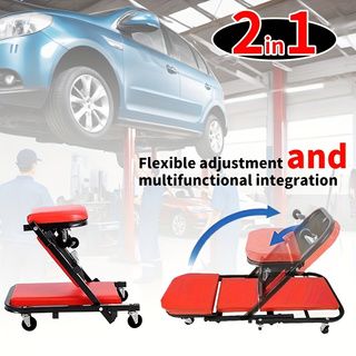 Foldable Creeper, 2 - in - 1 Rolling Garage Z Creeper Car & Seat, 36" Roller Mechanics Under Car Chair, 330 LBS Weight Capacity Heavy Duty - 7DAY'S
