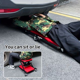 Foldable Creeper, 2 - in - 1 Rolling Garage Z Creeper Car & Seat, 36" Roller Mechanics Under Car Chair, 330 LBS Weight Capacity Heavy Duty - 7DAY'S