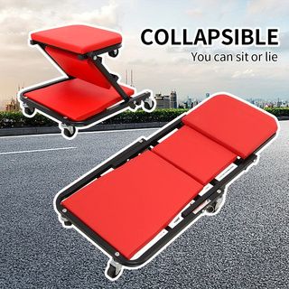 Foldable Creeper, 2 - in - 1 Rolling Garage Z Creeper Car & Seat, 36" Roller Mechanics Under Car Chair, 330 LBS Weight Capacity Heavy Duty - 7DAY'S