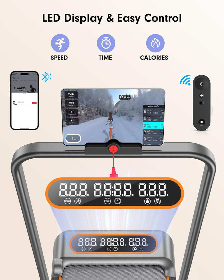 Foldable Treadmill with 8% Incline, Upgrade 3.5HP Low Noise Walking Pad Treadmill with Handle Bar, Trisomy 4 in 1 Portable Under Desk Treadmills for Home/Office, 330 Lbs Capacity, APP & Remote Control - 7DAY'S