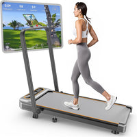 Foldable Treadmill with 8% Incline, Upgrade 3.5HP Low Noise Walking Pad Treadmill with Handle Bar, Trisomy 4 in 1 Portable Under Desk Treadmills for Home/Office, 330 Lbs Capacity, APP & Remote Control - 7DAY'S