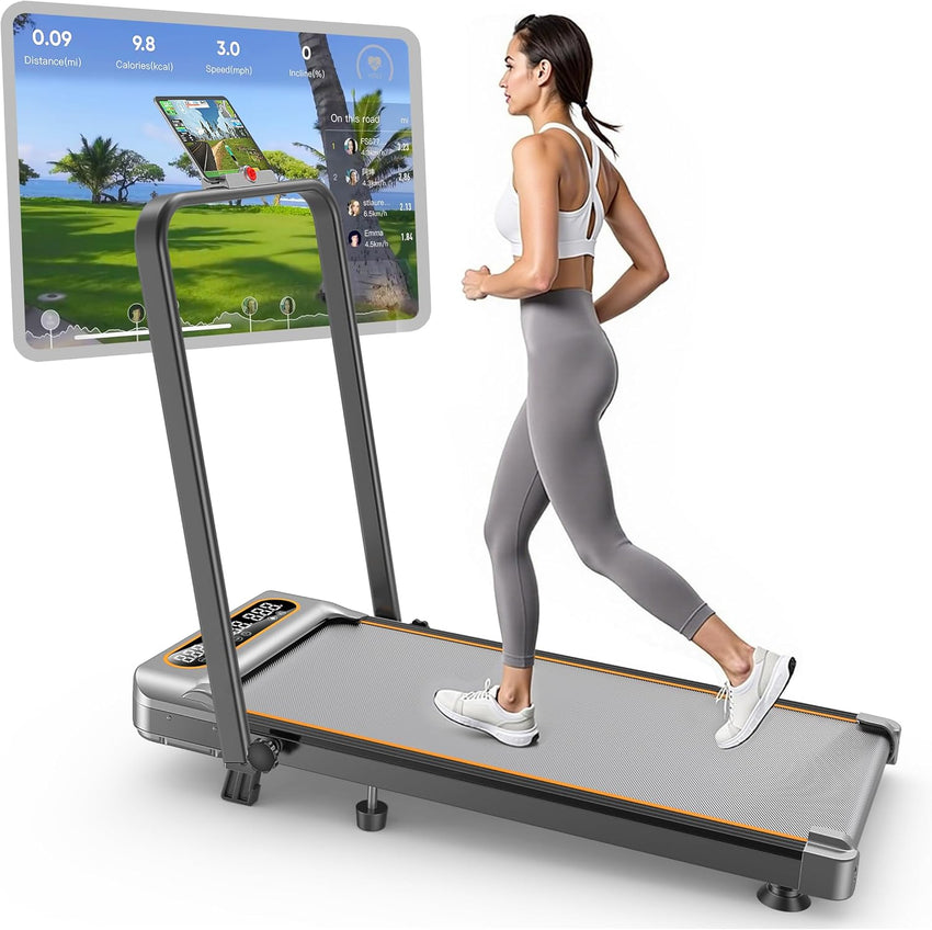 Foldable Treadmill with 8% Incline, Upgrade 3.5HP Low Noise Walking Pad Treadmill with Handle Bar, Trisomy 4 in 1 Portable Under Desk Treadmills for Home/Office, 330 Lbs Capacity, APP & Remote Control - 7DAY'S