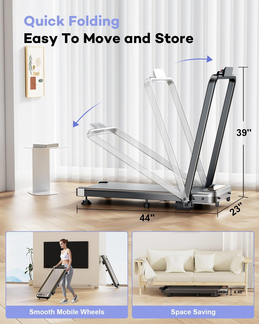 Foldable Treadmill with 8% Incline, Upgrade 3.5HP Low Noise Walking Pad Treadmill with Handle Bar, Trisomy 4 in 1 Portable Under Desk Treadmills for Home/Office, 330 Lbs Capacity, APP & Remote Control - 7DAY'S