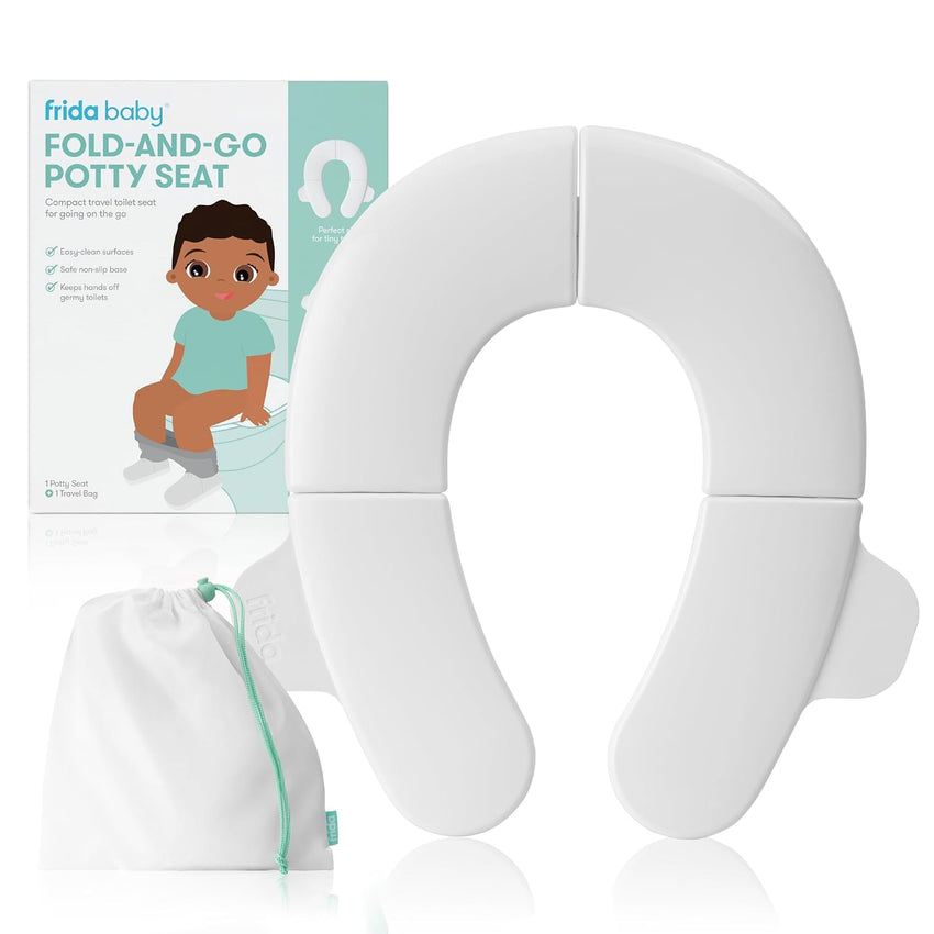 Frida Baby Fold - and - Go Portable Potty Seat for Toilet, Foldable Travel Potty Seat for Toddler, Fits Round & Oval Toilets, Non - Slip Base, Handles, Includes Free Travel Bag - 7DAY'S