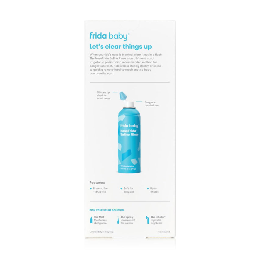 Frida Saline Rinse for Toddler, Kids, Ages 2+, Saline Rinse for Sinus, Instant Congestion Relief & Allergy Relief, Flush Out Allergens, Mucus, Pollen, Dust, Safe for Daily Use - 7DAY'S