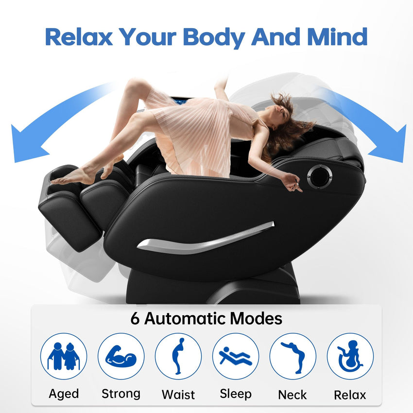 Full Body Massage Chair, Zero Gravity Mode, Deep Tissue Massage Chair, Foot Massage, 8 Fixed Massage Roller, LCD Touch Screen, Waist Heater, Bluetooth - 7DAY'S