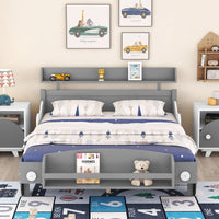 Full Size Car - Shaped Platform Bed,Full Bed with Storage Shelf for Bedroom - 7DAY'S