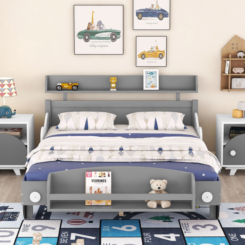 Full Size Car - Shaped Platform Bed,Full Bed with Storage Shelf for Bedroom - 7DAY'S