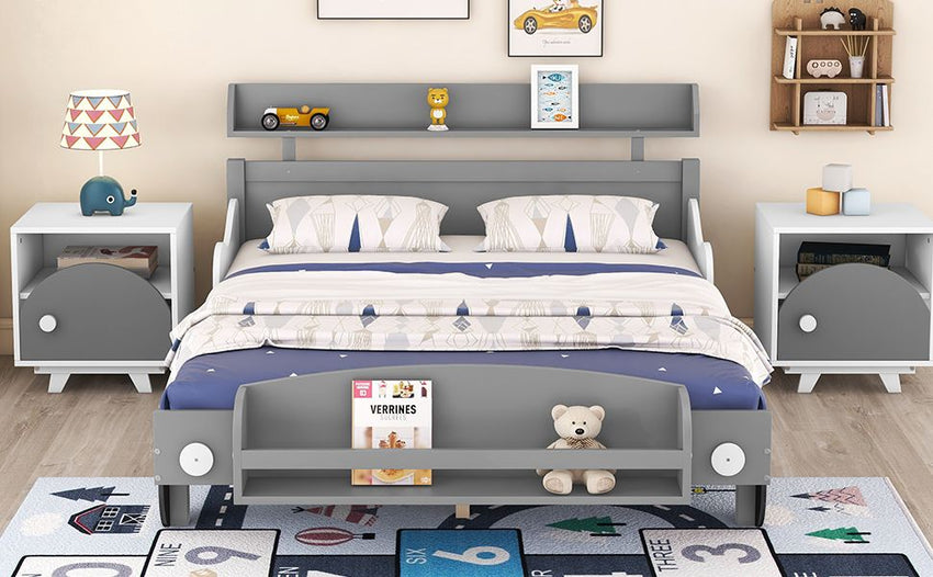 Full Size Car - Shaped Platform Bed,Full Bed with Storage Shelf for Bedroom - 7DAY'S