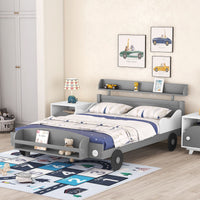 Full Size Car - Shaped Platform Bed,Full Bed with Storage Shelf for Bedroom - 7DAY'S