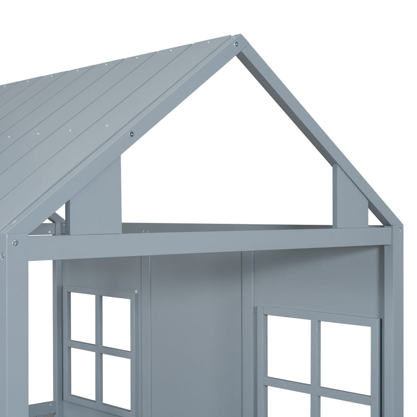 Full Size Wood House Bed With Twin Size Trundle, Wooden Daybed - 7DAY'S