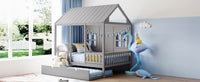 Full Size Wood House Bed With Twin Size Trundle, Wooden Daybed - 7DAY'S