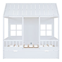Full Size Wood House Bed With Twin Size Trundle, Wooden Daybed - 7DAY'S