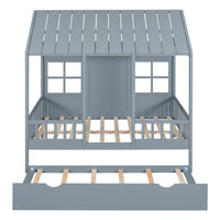 Full Size Wood House Bed With Twin Size Trundle, Wooden Daybed - 7DAY'S