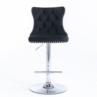 Furniture,Swivel Velvet Barstools Adjusatble Seat Height from 25 - 33 Inch, Modern Upholstered Chrome base Bar Stools with Backs Comfortable Tufted for Home Pub and Kitchen Island(Black,Set of 2) - 7DAY'S