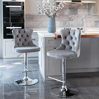 Furniture,Swivel Velvet Barstools Adjusatble Seat Height from 25 - 33 Inch, Modern Upholstered Chrome base Bar Stools with Backs Comfortable Tufted for Home Pub and Kitchen Island(Gray,Set of 2) - 7DAY'S