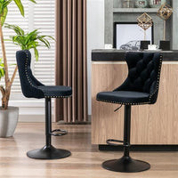 Furniture,Swivel Velvet Barstools Adjusatble Seat Height from 25 - 33 Inch,17.7 inch base, Modern Upholstered Bar Stools with Backs Comfortable Tufted for Home Pub and Kitchen Island,Black,Set of 2 - 7DAY'S