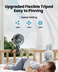Gaiatop Mini Portable Stroller Fan, Battery Operated Small Clip on, Detachable 3 Speed Rechargeable, 360° Rotate Flexible Tripod Better Cooling for Car Seat Crib Treadmill Travel Black - 7DAY'S