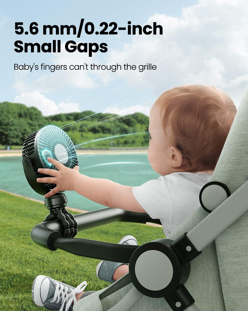 Gaiatop Mini Portable Stroller Fan, Battery Operated Small Clip on, Detachable 3 Speed Rechargeable, 360° Rotate Flexible Tripod Better Cooling for Car Seat Crib Treadmill Travel Black - 7DAY'S