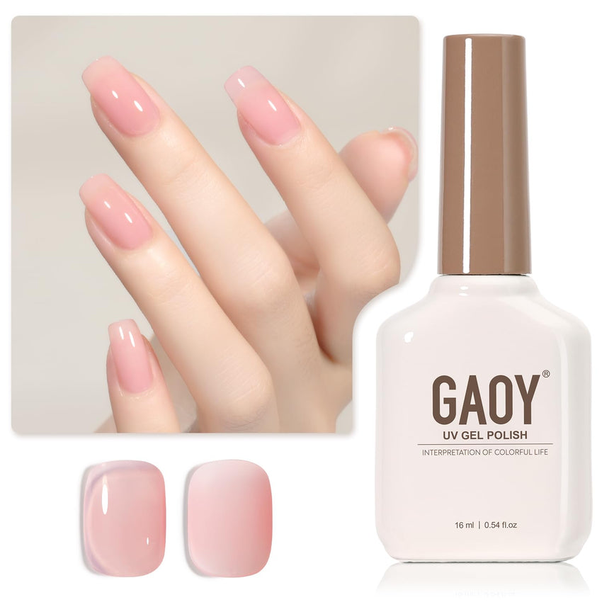 GAOY Sheer Light Pink Gel Nail Polish, 16ml Jelly Milky White Peach Translucent Color 1352 UV Light Cure Gel Polish for Nail Art DIY Manicure and Pedicure at Home - 7DAY'S