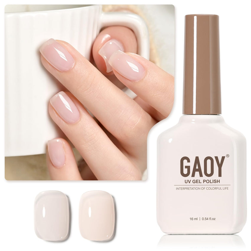 GAOY Sheer Light Pink Gel Nail Polish, 16ml Jelly Milky White Peach Translucent Color 1352 UV Light Cure Gel Polish for Nail Art DIY Manicure and Pedicure at Home - 7DAY'S