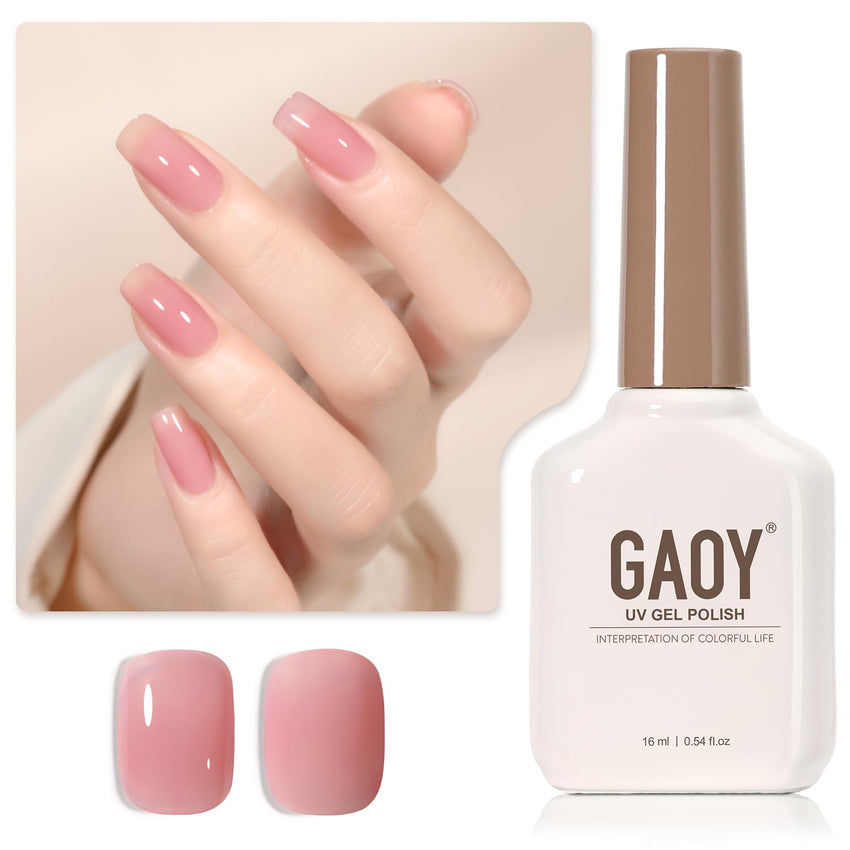 GAOY Sheer Light Pink Gel Nail Polish, 16ml Jelly Milky White Peach Translucent Color 1352 UV Light Cure Gel Polish for Nail Art DIY Manicure and Pedicure at Home - 7DAY'S