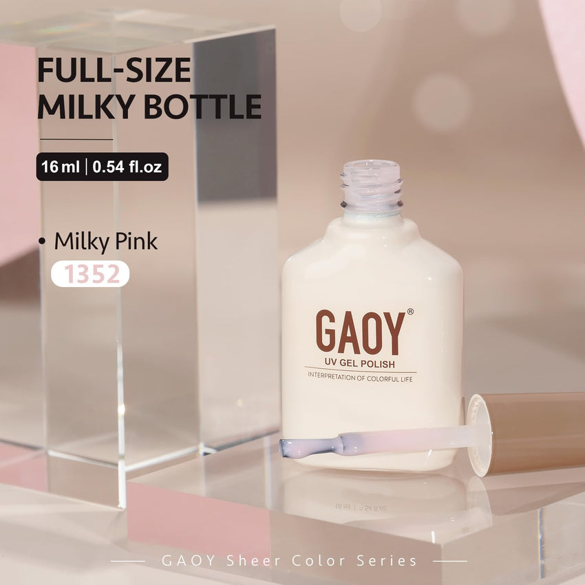 GAOY Sheer Light Pink Gel Nail Polish, 16ml Jelly Milky White Peach Translucent Color 1352 UV Light Cure Gel Polish for Nail Art DIY Manicure and Pedicure at Home - 7DAY'S