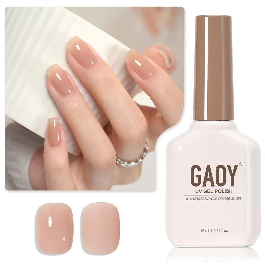 GAOY Sheer Light Pink Gel Nail Polish, 16ml Jelly Milky White Peach Translucent Color 1352 UV Light Cure Gel Polish for Nail Art DIY Manicure and Pedicure at Home - 7DAY'S
