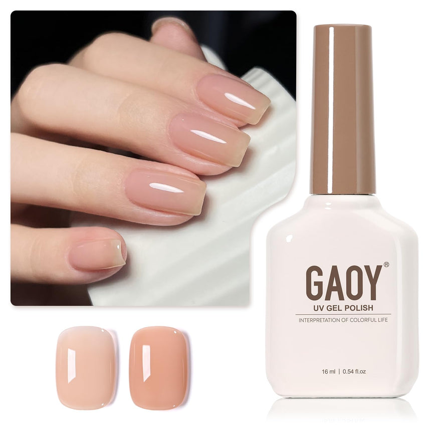 GAOY Sheer Light Pink Gel Nail Polish, 16ml Jelly Milky White Peach Translucent Color 1352 UV Light Cure Gel Polish for Nail Art DIY Manicure and Pedicure at Home - 7DAY'S