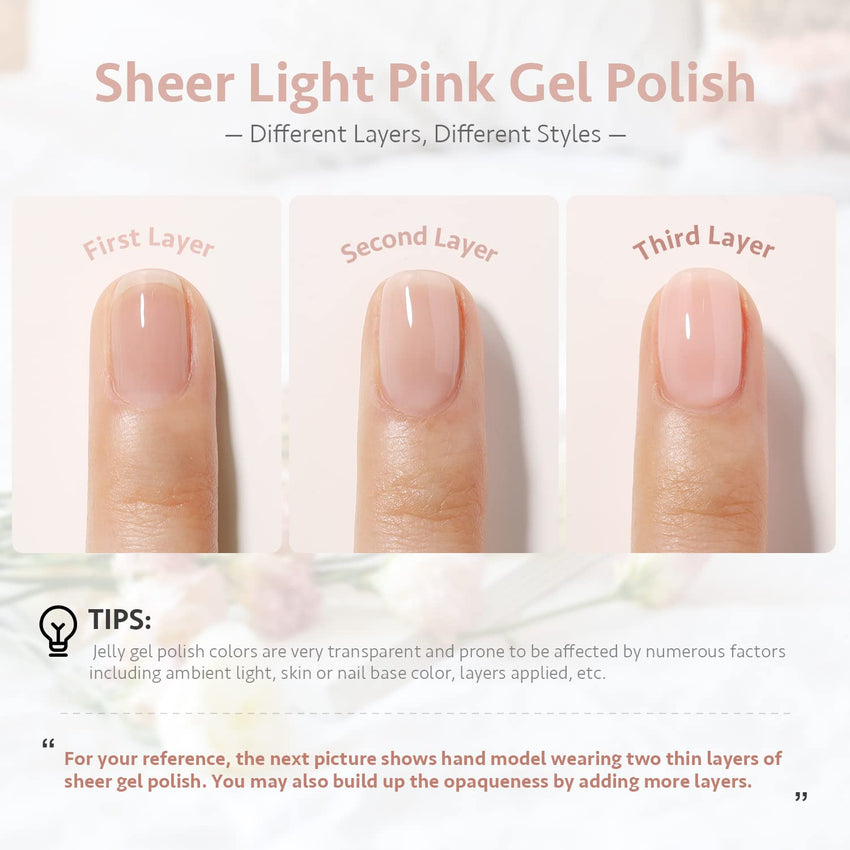 GAOY Sheer Light Pink Gel Nail Polish, 16ml Jelly Milky White Peach Translucent Color 1352 UV Light Cure Gel Polish for Nail Art DIY Manicure and Pedicure at Home - 7DAY'S