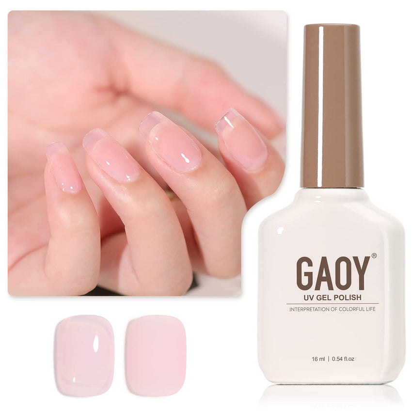 GAOY Sheer Light Pink Gel Nail Polish, 16ml Jelly Milky White Peach Translucent Color 1352 UV Light Cure Gel Polish for Nail Art DIY Manicure and Pedicure at Home - 7DAY'S