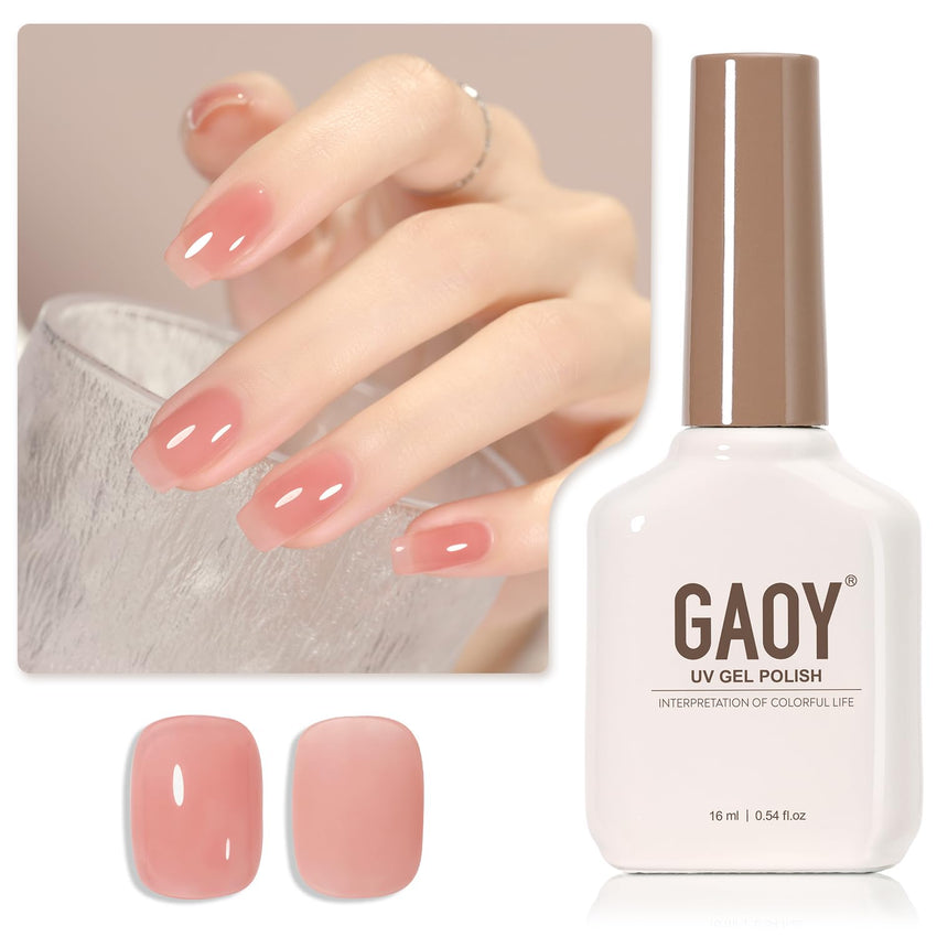 GAOY Sheer Light Pink Gel Nail Polish, 16ml Jelly Milky White Peach Translucent Color 1352 UV Light Cure Gel Polish for Nail Art DIY Manicure and Pedicure at Home - 7DAY'S