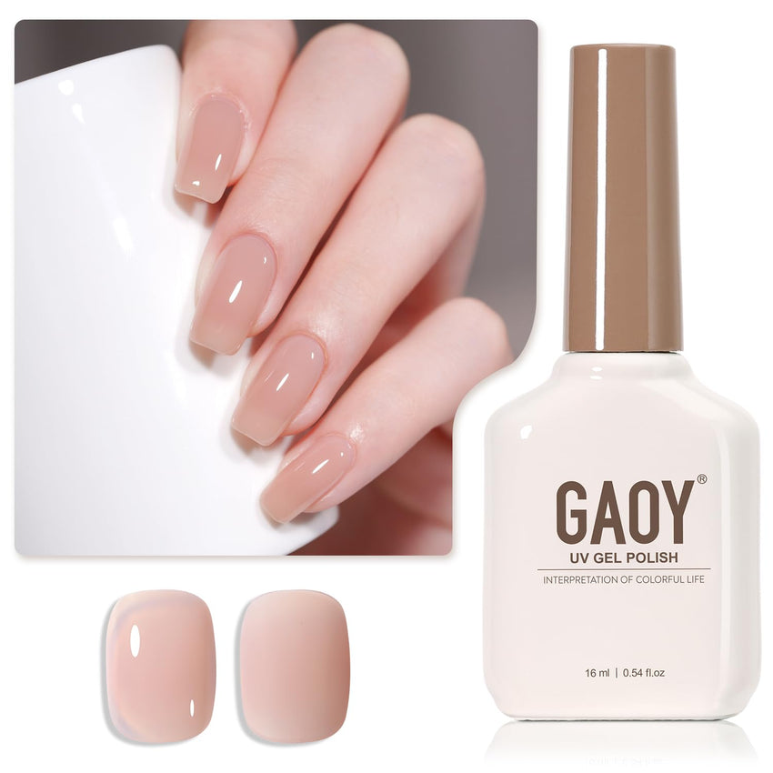 GAOY Sheer Light Pink Gel Nail Polish, 16ml Jelly Milky White Peach Translucent Color 1352 UV Light Cure Gel Polish for Nail Art DIY Manicure and Pedicure at Home - 7DAY'S