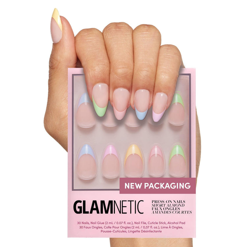 Glamnetic Press On Nails - Goal Digger | Glossy, Semi - Transparent, Short Round Nails, Reusable | 12 Sizes - 30 Nail Kit with Glue - 7DAY'S
