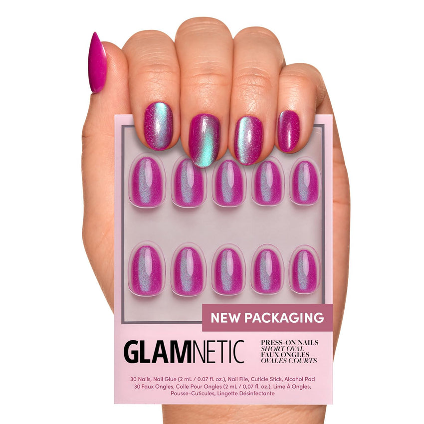 Glamnetic Press On Nails - Goal Digger | Glossy, Semi - Transparent, Short Round Nails, Reusable | 12 Sizes - 30 Nail Kit with Glue - 7DAY'S