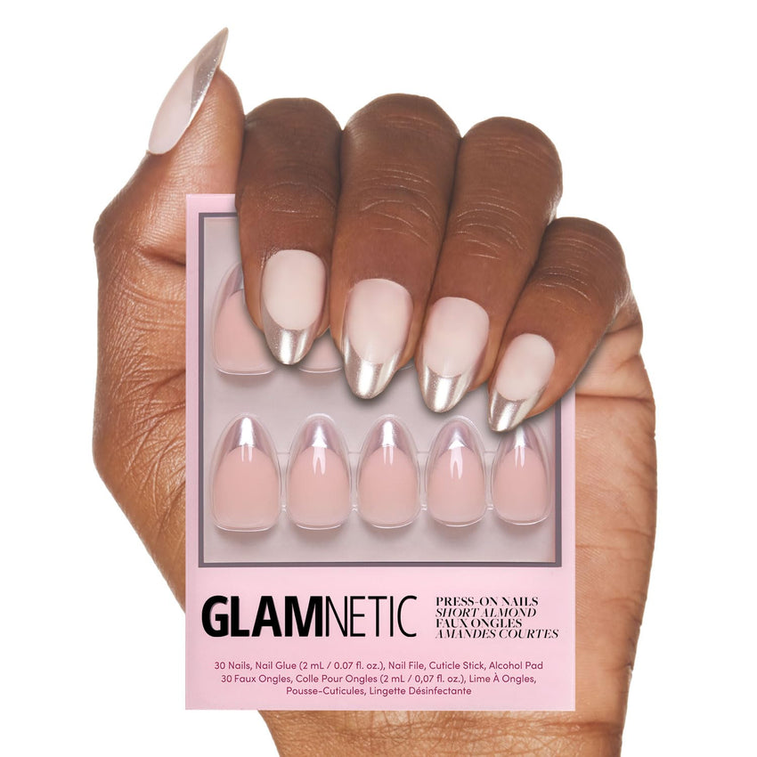 Glamnetic Press On Nails - Goal Digger | Glossy, Semi - Transparent, Short Round Nails, Reusable | 12 Sizes - 30 Nail Kit with Glue - 7DAY'S
