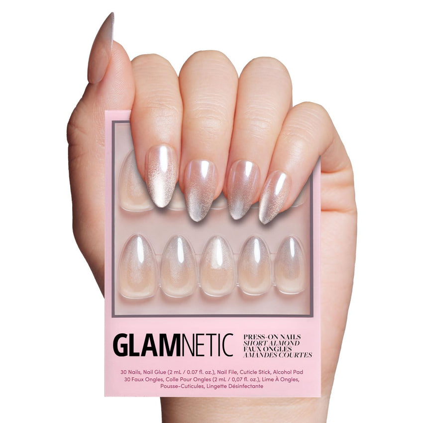 Glamnetic Press On Nails - Goal Digger | Glossy, Semi - Transparent, Short Round Nails, Reusable | 12 Sizes - 30 Nail Kit with Glue - 7DAY'S