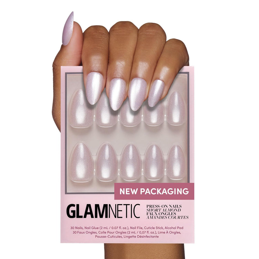 Glamnetic Press On Nails - Goal Digger | Glossy, Semi - Transparent, Short Round Nails, Reusable | 12 Sizes - 30 Nail Kit with Glue - 7DAY'S