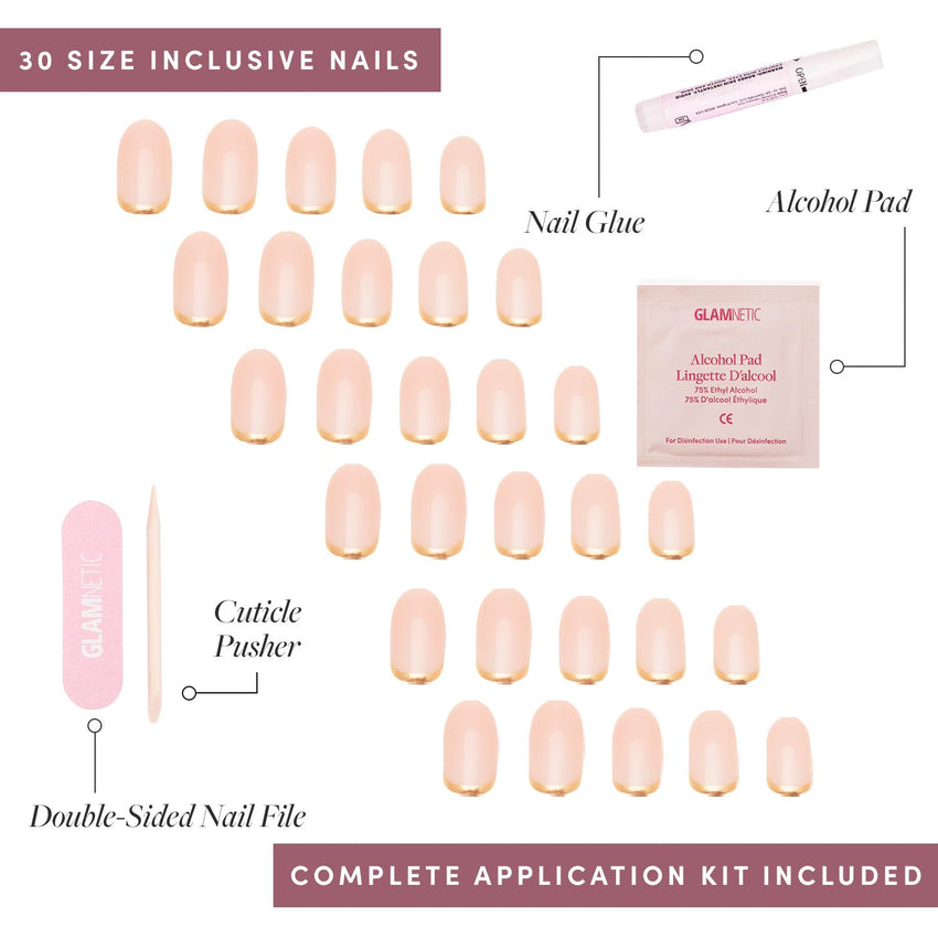 Glamnetic Press On Nails - Goal Digger | Glossy, Semi - Transparent, Short Round Nails, Reusable | 12 Sizes - 30 Nail Kit with Glue - 7DAY'S