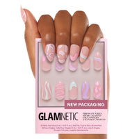 Glamnetic Press On Nails - Goal Digger | Glossy, Semi - Transparent, Short Round Nails, Reusable | 12 Sizes - 30 Nail Kit with Glue - 7DAY'S