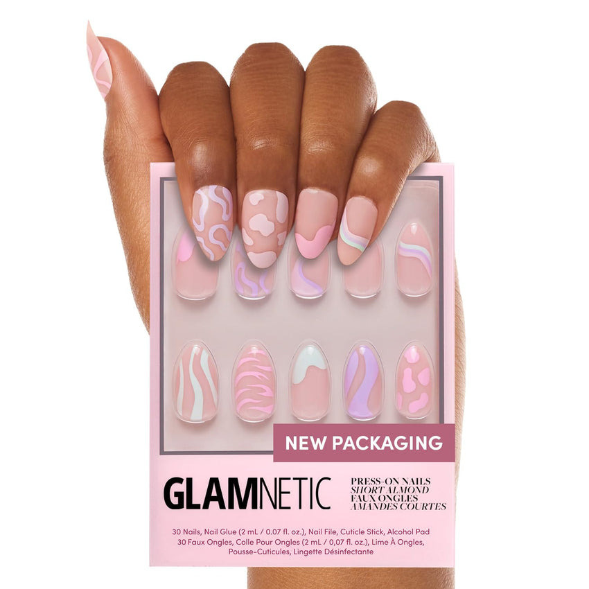 Glamnetic Press On Nails - Goal Digger | Glossy, Semi - Transparent, Short Round Nails, Reusable | 12 Sizes - 30 Nail Kit with Glue - 7DAY'S