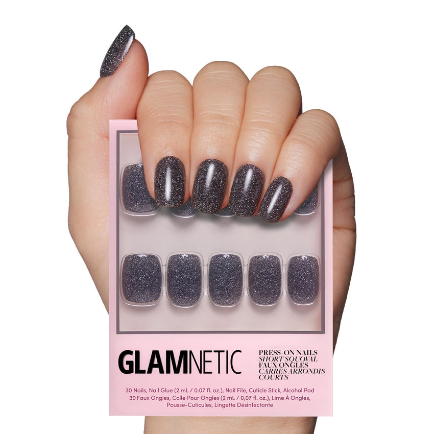 Glamnetic Press On Nails - Goal Digger | Glossy, Semi - Transparent, Short Round Nails, Reusable | 12 Sizes - 30 Nail Kit with Glue - 7DAY'S